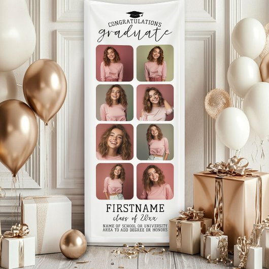 モダンでミニマルな白の卒業写真コラージュ8枚 横断幕