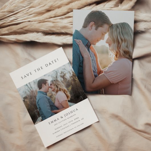 モダンでミニマルな白の2枚の写真の結婚式 セーブザデート