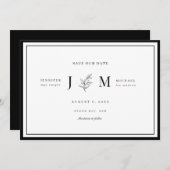 モダンでミニマルな葉のデザインの結婚式のお知らせ 招待状 (正面/裏面)