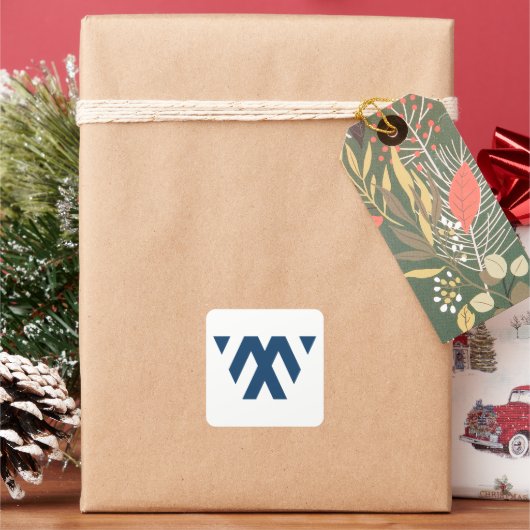 モダンでミニマルな青いWモノグラム スクエアシール (クリスマス)