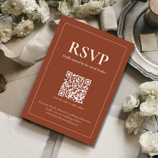 モダンでムーディな結婚式のQRコード付RSVPカード 出欠カード