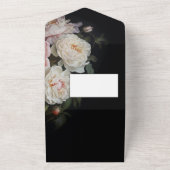 モダンでムーディーなオランダシャクヤクとバラの花のウェディング オールインワン招待状 (外側)