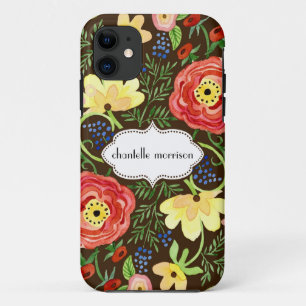 モダンでモダンな花のRanunculusの葉のばら色ブラケット iPhone 11 ケース
