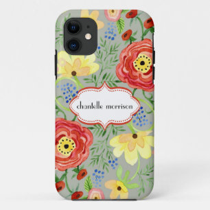 モダンでモダンな花のRanunculusの葉のばら色ブラケット iPhone 11 ケース