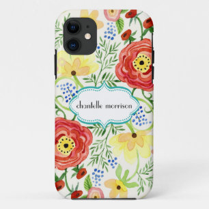 モダンでモダンな花のRanunculusの葉のばら色ブラケット iPhone 11 ケース