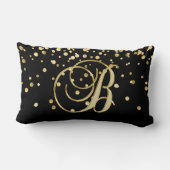 モダンでモノグラムので黒い金ゴールドの手紙「B」の紙吹雪 ランバークッション (裏面)