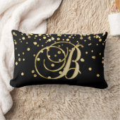 モダンでモノグラムので黒い金ゴールドの手紙「B」の紙吹雪 ランバークッション (ブランケット)