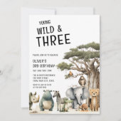 モダンでヤング、ワイルド、そして3歳のサファリ 3rd バースデー 招待状 (正面)