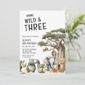 モダンでヤング、ワイルド、そして3歳のサファリ 3rd バースデー 招待状 (スタンド正面)