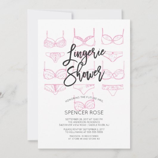 モダンでユニークなランジェリーのシャワーの招待状 招待状 (正面)