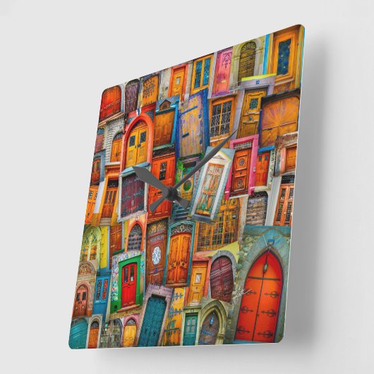 モダンでユニークなヴィンテージのドアの芸術の写真撮影 スクエア壁時計 (傾斜)