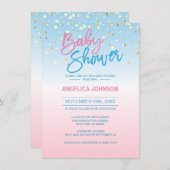 モダンでユニークな性は金ゴールドのベビーシャワーのパーティーを明らかにします 招待状 (正面/裏面)