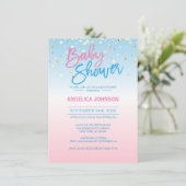 モダンでユニークな性は金ゴールドのベビーシャワーのパーティーを明らかにします 招待状 (スタンド正面)