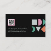 モダンでユニークな抽象的なカラフルQRコード 黒 名刺 (裏面)