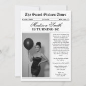 モダンでユニークな新聞風フォトスイート16 招待状 (正面)