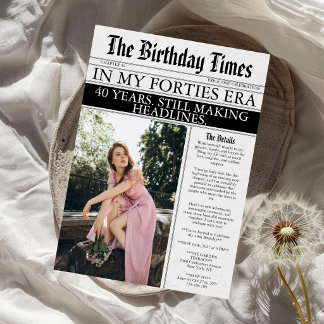 モダンでユニークな40歳の誕生日フォト招待状 招待状