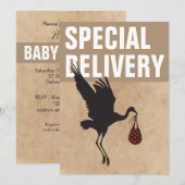 モダンでユーモアのあるコウテイヘン おしゃれなベビーシャワー招待状 (正面/裏面)