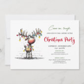 モダンでユーモアのあるトナカイのクリスマスパーティー招待状 招待状 (正面)