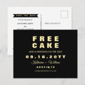 モダンでユーモアのある無料ケーキウェディング・セーブ・ザ・デート 案内ポストカード (正面/裏面)