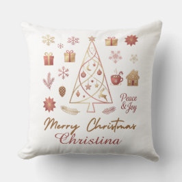 モダンで上品なクリスマスデザイン ゴールドとレッドのミニマル クッション
