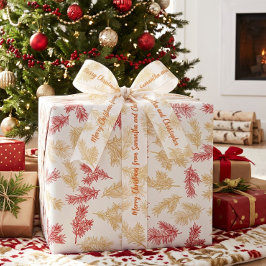 モダンで上品なゴールドとホワイトの植物柄クリスマス グログランリボン