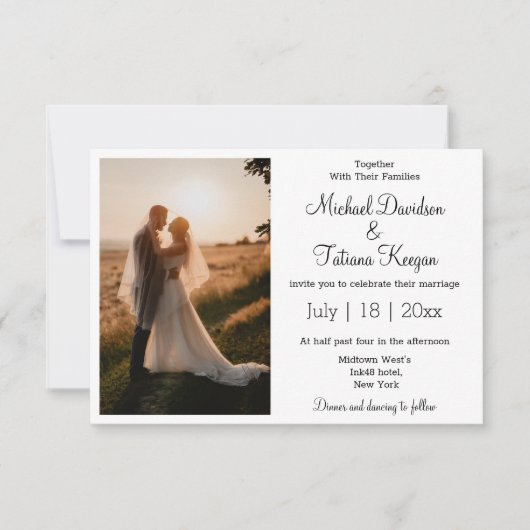 モダンで上品なシンプルなタイポグラフィの結婚式の写真 招待状 (正面)