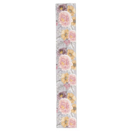 モダンで上品なピンクの花柄 ロングテーブルランナー