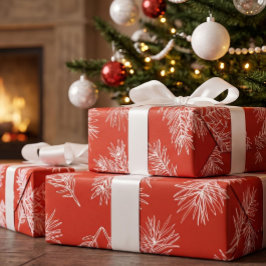 モダンで上品なボタニカルパインのクリスマスデザイン ラッピングペーパー