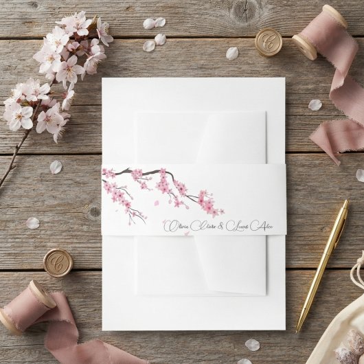 モダンで上品な桜のピンクの結婚式 招待状ベリーバンド