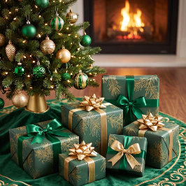 モダンで上品な植物モチーフの松のクリスマスデザイン ラッピングペーパー