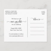 モダンで上品な濃紺のピンクの結婚式の保存日付 案内ポストカード (裏面)