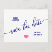 モダンで上品な濃紺のピンクの結婚式の保存日付 案内ポストカード (正面)