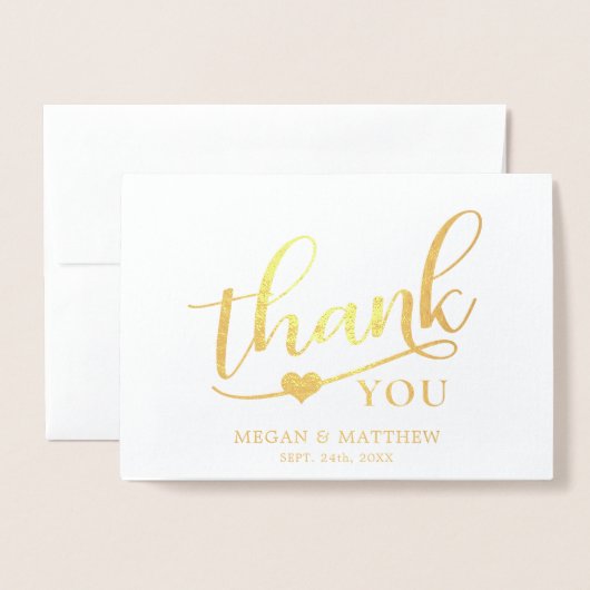 モダンで上品な白黒の結婚式は写真感謝していしています 箔カード (封筒付き正面)