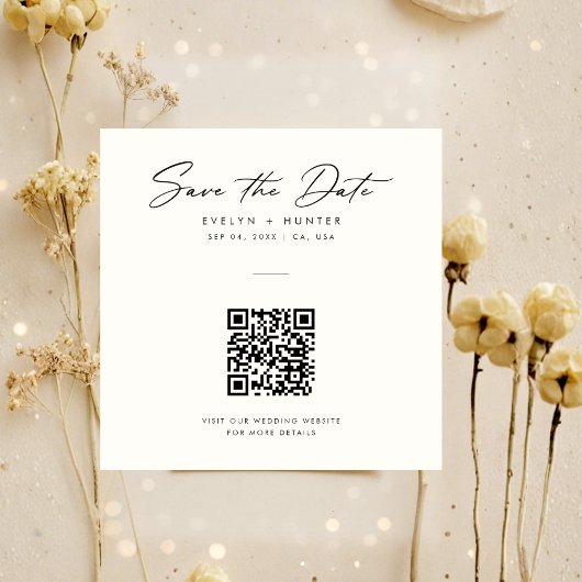 モダンで上品な結婚式ウェブサイトQRコード付スクエア型席次表 セーブザデート