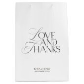 モダンで上品な黒と白の結婚式ウェルカム ミディアムペーパーバッグ (正面)