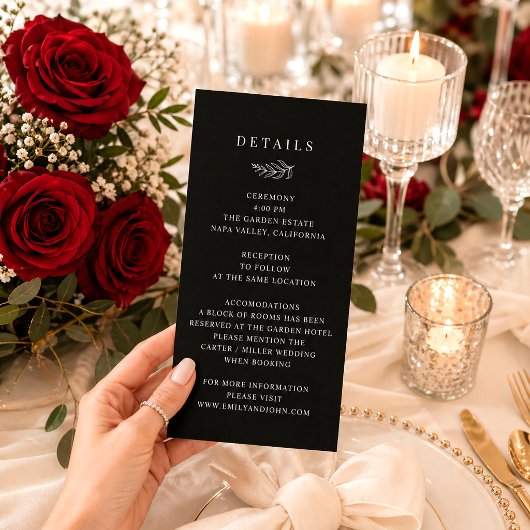 モダンで上品な黒と白の結婚式ディテールカード