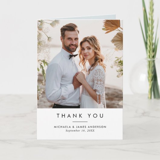 モダンで上品な8枚の写真入り結婚式のお礼カード サンキューカード (正面)