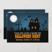 モダンで不気味なお化け屋敷のハローウィンパーティ 招待状 (正面/裏面)