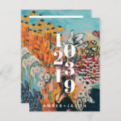 モダンで予測できない花のセーブ・ザ・デート案内 案内ポストカード (正面/裏面)