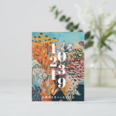 モダンで予測できない花のセーブ・ザ・デート案内 案内ポストカード (スタンド正面)