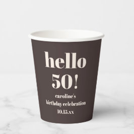 モダンで個性的なアースブラウンの50歳の誕生日カスタムデザイン 紙コップ