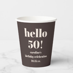 モダンで個性的なアースブラウンの50歳の誕生日カスタムデザイン 紙コップ