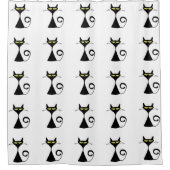 モダンで写実的な黒猫の黄色はカスタムな色を注目します シャワーカーテン (正面)