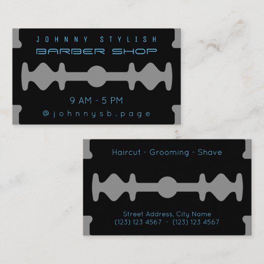 モダンで単調なかみそりの刃のインスパイア一見の黒 名刺 (正面/裏面)