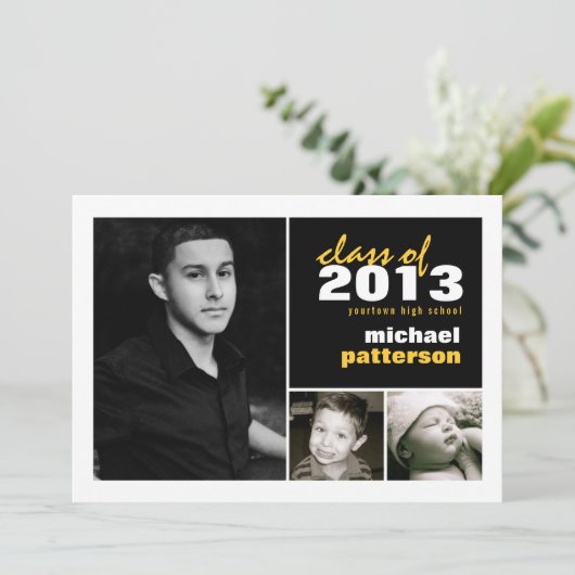 モダンで及びはっきりしたな3つの写真の卒業の発表 招待状 (スタンド正面)