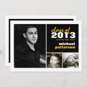 モダンで及びはっきりしたな3つの写真の卒業の発表 招待状 (正面/裏面)