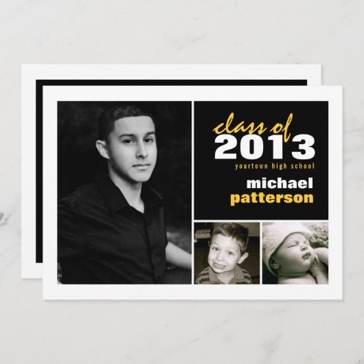 モダンで及びはっきりしたな3つの写真の卒業の発表 招待状 (正面/裏面)