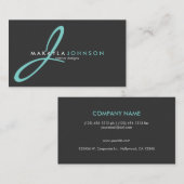 モダンで及びエレガントなティール（緑がかった色）の青いモノグラムのプロフェッショナル 名刺 (正面/裏面)