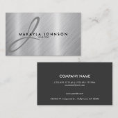 モダンで及びエレガントな灰色のモノグラムによってブラシをかけられるアルミニウム 名刺 (正面/裏面)