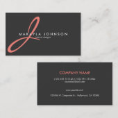 モダンで及びエレガントな珊瑚のピンクのモノグラムのプロフェッショナル 名刺 (正面/裏面)